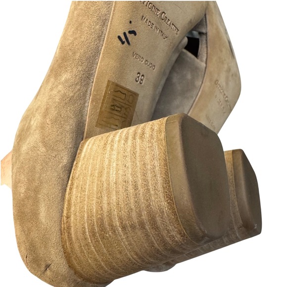 Officine Creative Women Suede Mules US 8.5. EU 39 Tan Italian Block‎ Heel Shoes - Picture 9 of 9